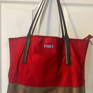 Tumi Two-Tone Red and Brown Tote